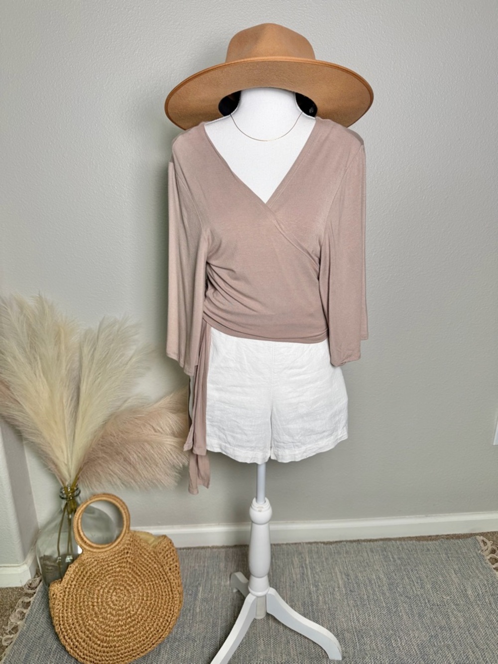 Zenana Outfitters - versatile Brown Crop Wrap Top - Picture 7 of 9